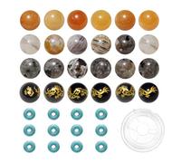 200pcs Mixed 8mm Natural Stone Beads Red Aventurine Bamboo Leaf Agate Flame Stone Onyx Carved Dragon Round Bulk Gemstone and 6mm Synthetic Turquoise Spacers for Jewelry Making Bracelet Necklace