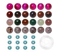 200pcs Mixed 8mm Natural Stone Beads Rose Red Tiger Eye Indian Agate Brown Snowflake Mahogany Obsidian Round Gemstone and 6mm Synthetic Turquoise Spacers for Jewelry Making Bracelet Necklace