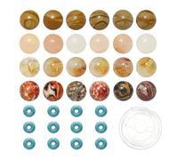 200pcs Mixed 8mm Natural Stone Beads Yellow Wood Grainstone Pink Aventurine Citrine Leopard Skin Jasper Bulk Gemstone and 6mm Synthetic Turquoise Spacers for Jewelry Making Bracelet Necklace