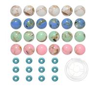 200pcs Mixed 8mm Optimized Stone Beads White Blue Pink Green Shell Turquoise and 6mm Synthetic Turquoise Spacers for Jewelry Making Bracelet Necklace
