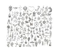 200Pcs Mixed Alloy Charms Pendants, Vintage Design Small Hanging Pendants for Jewelry Making, Crafting, Pandora & Nomination Bracelets, Gift Supplies- Silver