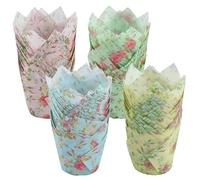 200pcs Muffin Cases Tulip Cupcake Cases Tulip Muffin Cases for Baking Disposable Baking Cups Heat-Resistant Cake Cases for Christmas Birthday Party Greaseproof Muffin Cup (Flowers)