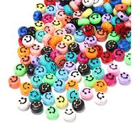 200pcs Multicolor Acrylic Smiley Face Beads 10mm Pony Disc Coin Black Happy Smile Face Loose Spacer Beads for DIY Jewelry Bracelet Mobile Phone Pendant Making