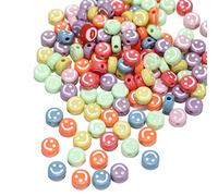 200pcs Multicolor Acrylic Smiley Face Beads 10mm Pony Disc Coin White Smile Face Loose Spacer Beads for DIY Jewelry Bracelet Mobile Phone Pendant Making
