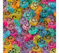 200pcs Multicolor Clear Acrylic Smile Face Beads 9.7mm Pony Disc Coin Black Loose Spacer Beads for DIY Jewelry Bracelet Mobile Phone Pendant Making