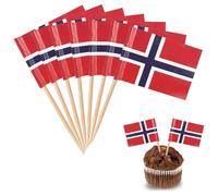 200Pcs Norway Flag Toothpick Toppers Picks, Cocktail Stick Flags Food Flag, Norway Toothpick Flags Cake Toppers, for World Cup Party Decoration Food Fruit Sandwich Stick