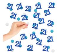 200PCS Number 21 Confetti, Blue Glitter 21st Birthday Paper Confetti, Silver Circle Cut Out for Birthday, 21st Anniversary Party Decoration