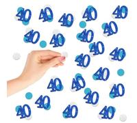 200PCS Number 40 Confetti, Blue Glitter 40th Birthday Paper Confetti, Silver Circle Cut Out for Birthday, 40th Anniversary Party Decoration