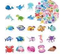 200PCS Ocean Animal Waterproof Stickers for Kids Cute Cartoon Sea Theme Decals for Water Bottles Luggage Laptop Scrapbooking DIY Crafts Party Decorations Small Size Vinyl Sticker Set
