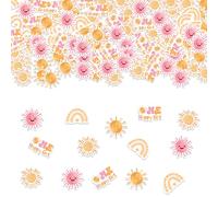 200Pcs One Happy Girl Confetti First Trip Around the Sun Birthday Decorations Rainbow Sun Table Confetti Scatter for One Happy Girl 1st Birthday Baby Shower Decors Party Supplies