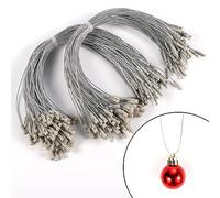200pcs Ornament Hanger String, Silver Christmas Bauble String Hangers Plastic Ornament Snap Cord Hanging Ball Strings for Decoration Christmas Tree Ornaments