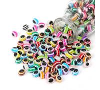 200pcs Oval Evil Eye Beads Handmade Resin Lampwork Beads 10mm Charms Spacer Beads with Elastic Rope for Bracelets Necklace Jewelry Craft Making (Oval-Multi-Color)