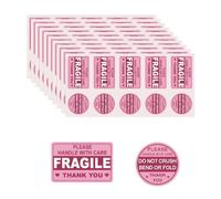 200Pcs Pink Fragile Shipping Stickers 3x2 Inch Rectangle & 2 Inch Circle Warning Labels Do Not Crush Fold for Boxes Cartons and Mailing Envelopes