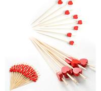 200pcs Pink Heart Shaped Skewers Wooden Cocktail Stick (12cm), Fruit Finger Snack Sticks, Suitable for Wedding, Birthday Party, Christmas、Valentine's Day Decorations, 100 Sticks Bag X 2