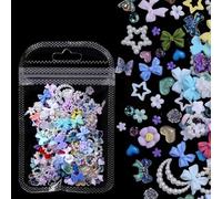 200PCS Pink Nail Charms, 3D Aurora Bow Nail Art Charms, DIY Accessories Resin Mixture Styles Butterfly Bow Flower Bear Lollipop Heart for Nail Art Decoration (Multicolour)