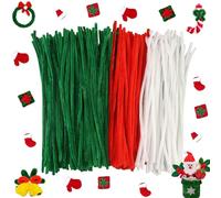 200Pcs Pipe Cleaners for Craft, 3 Color 30cm x 6mm Chenilles Stems Pipe, Chenille Crafts Pipecleaners for DIY Art Craft Project & Cleaning, Fluffy Pipe Cleaners for Decorations (Green, Red, White)