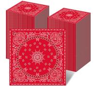 200Pcs Red Bandana Paper Napkins - Western Cowboy Theme Disposable Paisley Print Napkins for Birthday Parties, Weddings, Family Reunions (6.5x6.5 Inch)