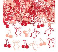 200Pcs Red Cherry Confetti & Pink Bows, Cherry Party Decorations, Cute Birthday Confetti for Table Decor Birthday Parties Baby Showers Wedding Engagement Party Supplies