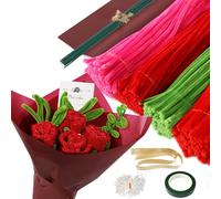 200pcs Red Pipe Cleaners for Craft,pipe cleaners for craft flowers,pipe cleaner flower kit,with Ribbon Tape Wicked Greeting Cards Tulip Flowers Handmade Plush Supplies Decorative Crafts