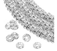 200PCS Rondelle Spacer Beads, 8mm Silver Rhinestone Beads for Jewelry Making, Sparkle Crystal Bead for DIY Bracelets Necklace Earrings, Decorative Charm Supplies