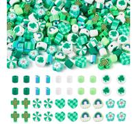 200Pcs Saint Patrick Polymer Clay Beads Column Flower Cloud Heart Clay Spacer Beads for DIY Bracelet Necklace Earring Jewelry Making
