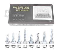 200PCS Self Tapping Screws Assortment Set, Zinc-iron Self-Drilling Screws Assortment Kit with Storage Case