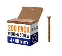 200pcs Self-Tapping Wood Screws 4.0 x 60 mm Flat Head Wood Screw Assortment Kit M4 Thread Wood Screws Finish Yellow Passivated Plated Flat Self-Tapping Wood Screw Set