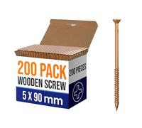 200pcs Self-Tapping Wood Screws 5.0 x 90mm Flat Head Wood Screw Assortment Kit, M5 Thread Wood Screws,Finish Yellow Passivated Plated, Flat Self-Tapping Wood Screw Set