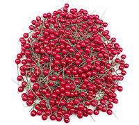 200PCS/Set Christmas Holly Berries, Artificial Berries Christmas Holly Berries Foam Ball Iron Wire Red Ball+Green Stem Wreath Making Supplies Xmas Party Decoration