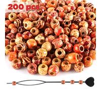 200pcs SOSMAR Round Wood Beads 11x12mm + Hair Braid Tool for Jewellery Making Macrame Projects DIY Necklace Bracelet Dreadlocks Hair Accessories