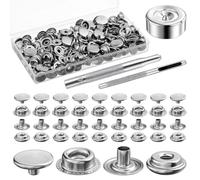 200Pcs Stainless Steel Snap Buttons Kit, 50 Sets Metal Snap Fasteners with Setting Tool, 15 mm Fasteners, Silver Color for for Clothes Bag Leather Boat Canvas Belts