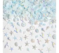 200Pcs Summer Beach Nail Charms Summer Ocean Nail Rhinestones Sea Shell Starfish Dolphin Fishtail Designs Mermaid Nail Jewelry Gems Blue Ocean Life Nail Supplies for Women Acrylic Manicure DIY