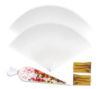 200pcs Sweet Cone Bags 13x25cm with 200pcs Gold Twist Ties Transparent Triangle Cellophane Bags Crystal Clear Cone Bags for Party Christmas Wedding Candies Popcorn Marshmallow Snacks Gifts