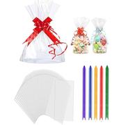 200Pcs Transparent Sweet Cone Bags 5.9×7.7in, Food Safe OPP Candy Bags with 200 Colored Drawstring Bows for Party Wedding Birthday
