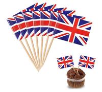 200Pcs Union Jack Flag Toothpick Toppers Picks, Cocktail Stick Flags Food Flag, British Toothpick Flags Cake Toppers, for Party Decoration Food Fruit Sandwich Stick