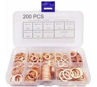 200Pcs Washer Gasket Copper Set Assorted Box Seal Ring