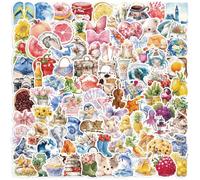 200PCS Watercolour Aesthetic Stickers - Holographic Star Gloss, Waterproof Vinyl Decals for Water Bottles, Laptops, Journals & Scrapbooks - Cute Animals, Flowers, Food, Ocean & Travel, 6-7 cm