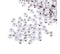 200pcs White Acrylic Heart Beads 7mm Flat Round Pony Disc Coin with Silver Enamel Heart Loose Spacer Beads for DIY Bracelet Jewelry Making
