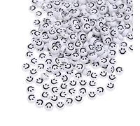 200pcs White Acrylic Smile Face Beads 7mm Pony Disc Coin Black Enamel Loose Spacer Beads for DIY Jewelry Bracelet Mobile Phone Pendant Making