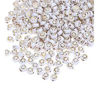 200pcs White Acrylic Smile Face Beads 7mm Pony Disc Coin Gold Enamel Loose Spacer Beads for DIY Jewelry Bracelet Mobile Phone Pendant Making