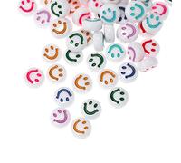 200pcs White Acrylic Smile Face Beads 7mm Pony Disc Coin Multicolor Enamel Loose Spacer Beads for DIY Jewelry Bracelet Mobile Phone Pendant Making