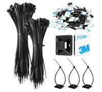200Pcs White Cable Ties Set Cable Ties Adhesive Mounts 120mm&150mm and 100Pcs Strong Self Adhesive Base Pads Sticky Pads Organizer with Cable Tie Sticky Pads for Home Office Garage Workshop