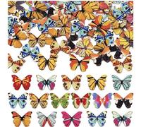 200Pcs Wooden Butterfly Buttons, Colorful Butterfly Pattern, 2 Holes