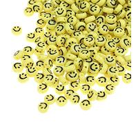 200pcs Yellow Acrylic Smile Face Beads 7mm Pony Disc Coin Black Enamel Loose Spacer Beads for DIY Jewelry Bracelet Mobile Phone Pendant Making