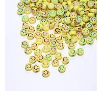 200pcs Yellow Acrylic Smile Face Beads 7mm Pony Disc Coin Multicolor Enamel Loose Spacer Beads for DIY Jewelry Bracelet Mobile Phone Pendant Making