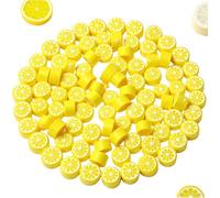 200Pcs Yellow Lemon Polymer Clay Beads,10mm Fruit Charm Spacer Beads for Jewelry Making,Necklace, Earring and Bracelet DIY Craft Supplies,Flat Bead, Summer Jewelry Kits and Fruit Theme Accessories