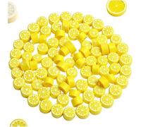 200Pcs Yellow Lemon Polymer Clay Beads,10mm Fruit Charm Spacer Beads for Jewelry Making,Necklace, Earring and Bracelet DIY Craft Supplies,Flat Bead, Summer Jewelry Kits and Fruit Theme Accessories