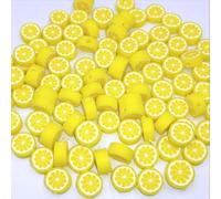 200Pcs Yellow Lemon Polymer Clay Beads Fruit Charm Beads Flat Spacer Making Supplies for Necklace Earring Bracelet Making Lemon Beading Supplies,for Fall Glasses Shoe Phone Decoration(10mm)