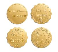 200PCS You're Invited Gold Round Embossed Foil Seals Stickers for Wedding Invitations Envelopes Present Decoration
