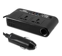 200W Car Charger Power Inverter DC 12V to AC 240V with 7 Ports, Fast Charging Multi Car Voltage Converter with LED Voltmeter, 2 Sockets, 4-Port PD/QC3.0 USB Charge and Cigarette Lighter Splitter